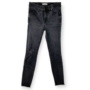 Madewell 9" High Rise Destroyed Knee Raw Hem Skinny Stretch Jeans Gray Sz 27